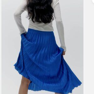 ZARA WOMAN PLEATED MIDI SKIRT ELECTRIC BLUE XS